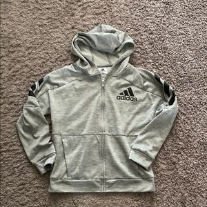 adidas Gray and Black Zip up Hoodie with Stripes